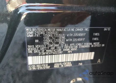 2015 Toyota Rav4 Le z USA, uszkodzony, nr VIN 2T3BFREV7FW323367